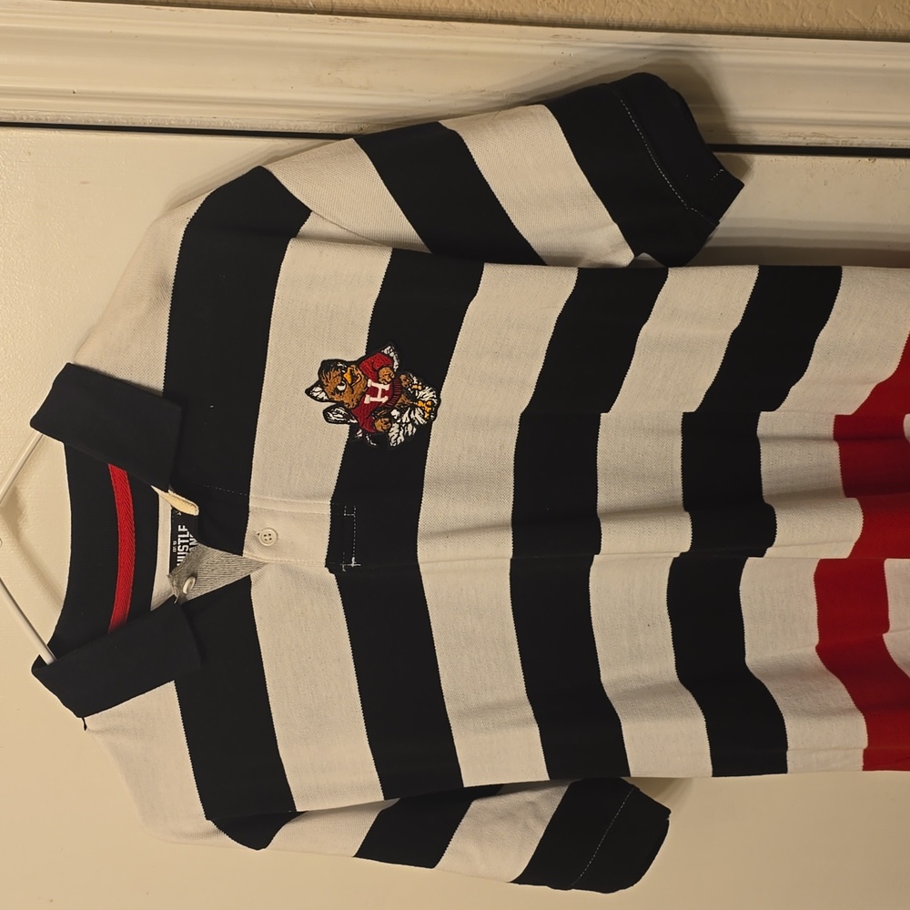 Mens Hustlegang XL polo red, black and white